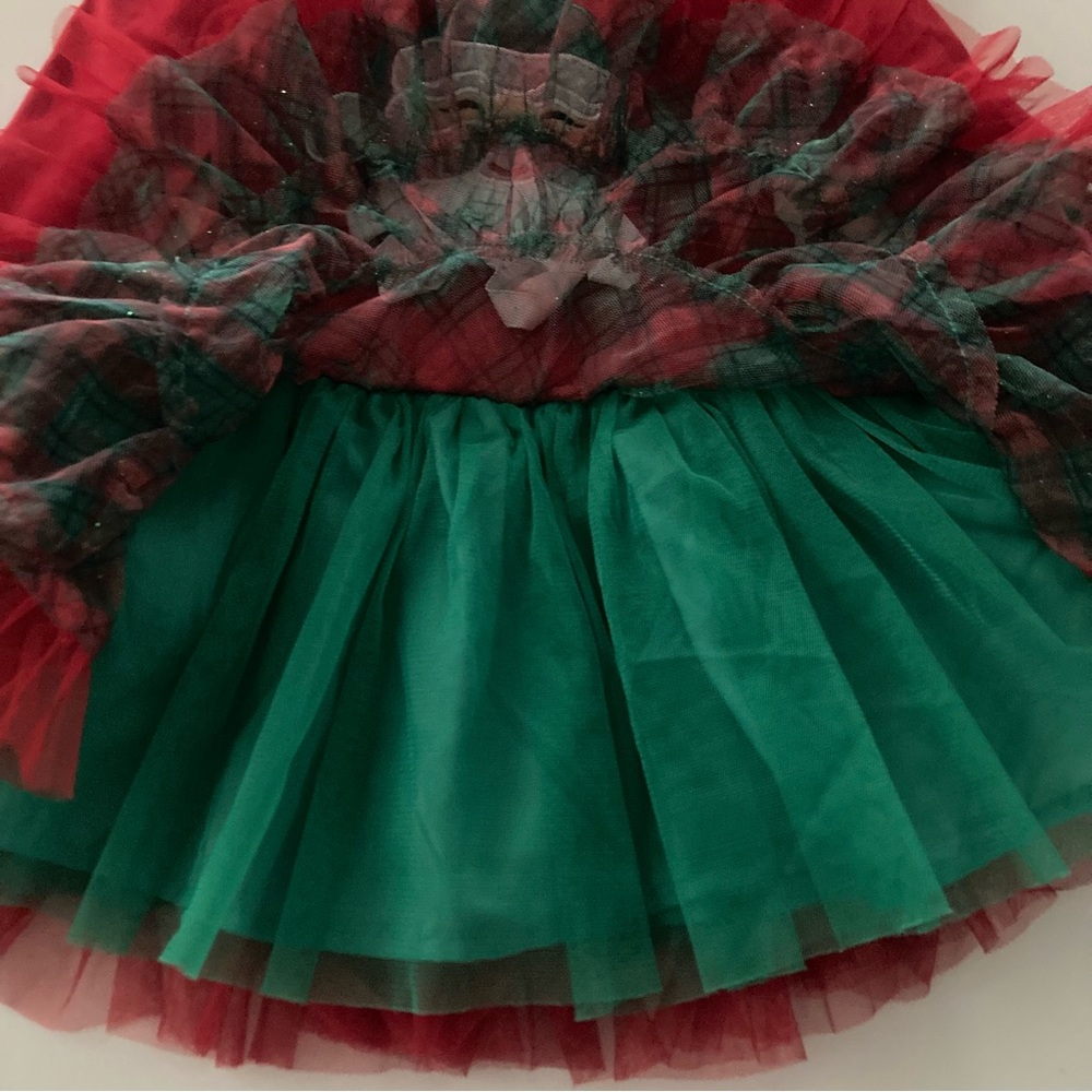 Holiday Christmas 2T Toddler Girl Santa Red Green Sparkle Tulle Dress - Picture 7 of 11